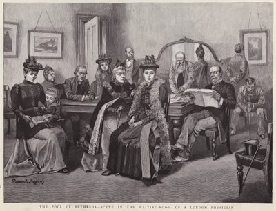 The Pool of Bethesda - cena na sala de espera de um médico londrino (litho) de Everard Hopkins