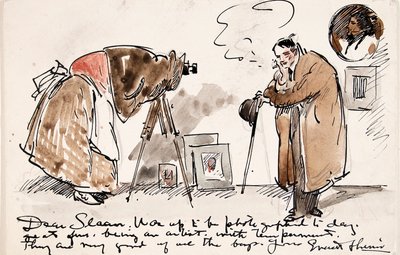 Caricatura de Shinn a ser fotografado por Gertrude Kasebier (1852-1934) de Everett Shinn
