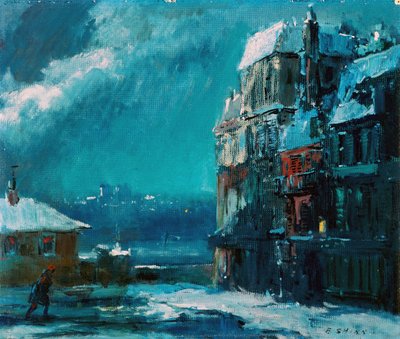 Noite de inverno, Paris (óleo sobre cartão) de Everett Shinn