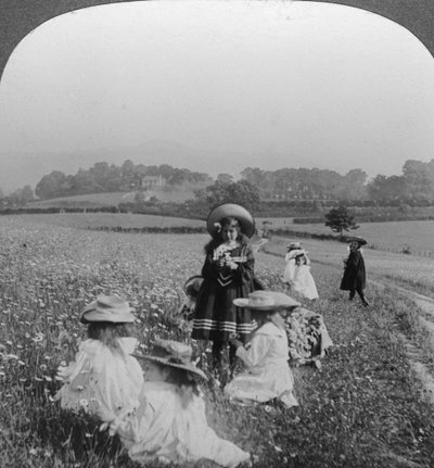 Crianças em um prado, Keswick, Cumbria. de Excelsior Stereoscopic Tours