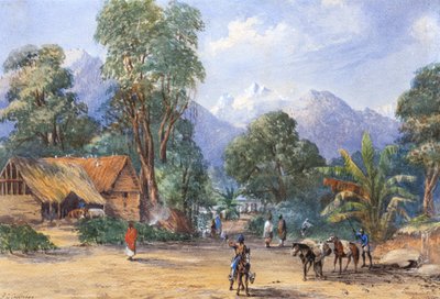 Aldeia nos Himalaias (aguarela) de F.G. Coleridge