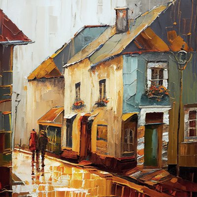 A Country Village Street, pintura abstrata sobre tela, impressões de arte mural de F. Abderrahim
