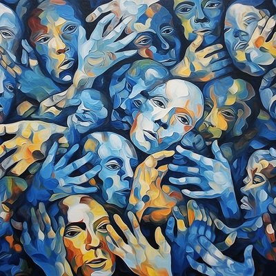 Uma multidão de rostos sobre tela, Pintura de arte mural contemporânea, impressão a pedido de F. Abderrahim