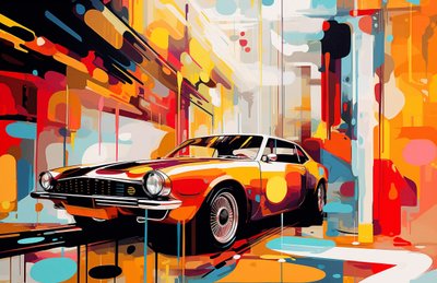 Pintura abstrata de carro americano antigo, decoração de quarto para jovens adultos, impressões de arte para parede de F. Abderrahim