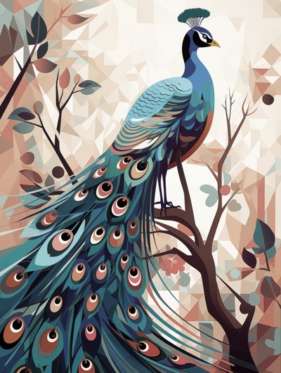 Ilustração abstrata do pássaro pavão, Impressões de arte em tela, Decoração de parede do quarto de F. Abderrahim