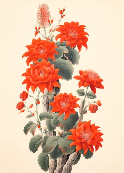 Cato abstrato com flores, xilogravura japonesa, impressões de arte de parede emolduradas de F. Abderrahim