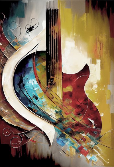 Pintura a óleo de música abstrata: impressões de arte em tela com pinceladas grossas de guitarra de F. Abderrahim