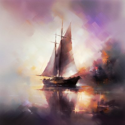 Pintura abstrata de um veleiro em Seascape, Quadros de parede | Impressões em tela de F. Abderrahim