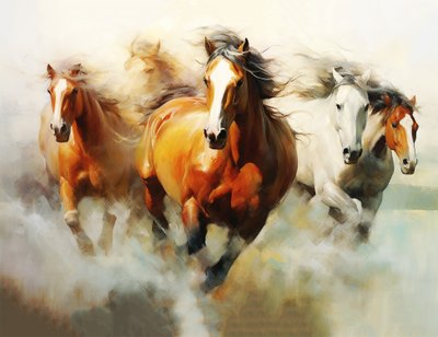 Pintura abstrata de belos cavalos, impressionista, impressão de parede de F. Abderrahim
