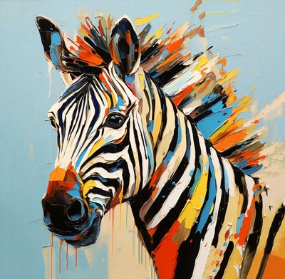 Retrato abstrato de zebra animal da savana, pintura a cores , Pintura de parede | Impressões em tela de F. Abderrahim