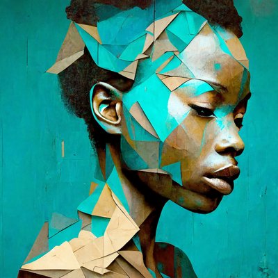 Retrato de rapariga africana, pintura com efeito de triângulos, impressão em tela a pedido de F. Abderrahim