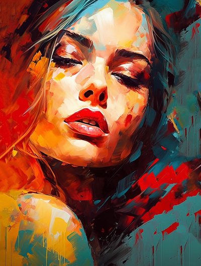 Retrato feminino bonito, Pintura acrílica abstrata, Impressões de arte em tela de F. Abderrahim