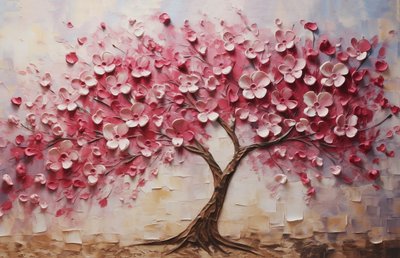 Harmonia floral castanha: Pintura a óleo de uma árvore em flor, impressões de arte mural de F. Abderrahim