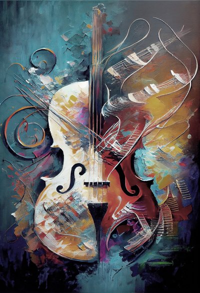 Pintura clássica de violino com pinceladas sobre tela, impressões de arte de parede de F. Abderrahim