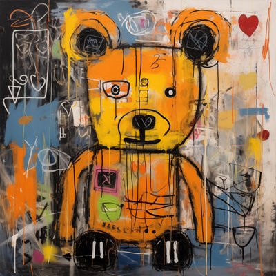 Decoração urso bonito pintura abstrata, estilo jean michel basquiat, impressões de arte de F. Abderrahim