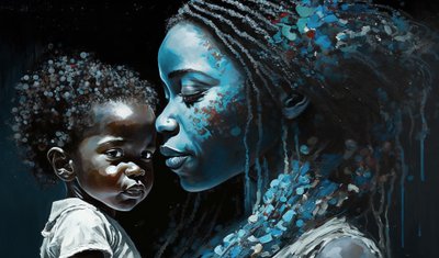 Retrato emocional de uma mãe africana com o seu filho, Impressões em Tela de F. Abderrahim