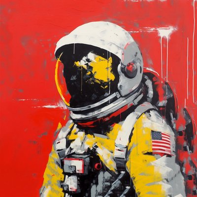 Pintura minimalista com pinceladas grossas Um astronauta no espaço, Papel de parede | Impressões em tela de F. Abderrahim