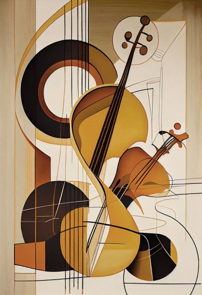 Música abstrata, um violino Pintura a óleo, impressões de arte de parede, decoração de quarto de F. Abderrahim