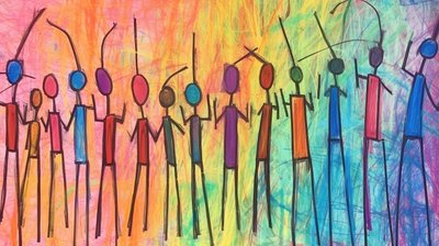 Pintura primitiva de uma multidão de pessoas, retrato minimalista, impressões de arte de F. Abderrahim