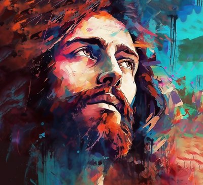 Rosto religioso de Jesus Cristo, pintura espiritual cristã em tela de F. Abderrahim