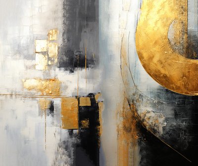 Prata e dourado abstrato Arte intuitiva Pintura, impressões quadradas de belas artes de F. Abderrahim
