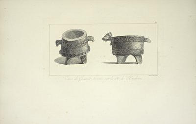 Vasos em granito, encontrados na costa de Honduras, ilustração de "Vistas da Cordilheira e Monumens dos Povos Indígenas da América" por Alexander von Humboldt e Aime Bonpland, 1813 de F. Arnold
