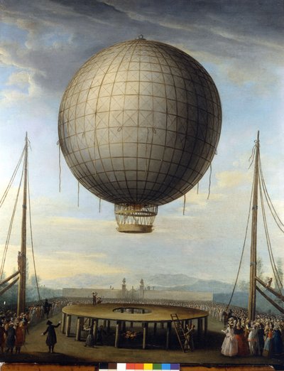 A ascensão de Paolo Andreani em 25/2/1784 em Milão. Pintura por F. Battaglini. de F. Battaglini