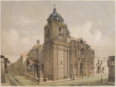 Igreja de La Merced, Lima, ilustração de &39;Geografia del Peru&39; por Mariano, Felipe Paz Soldan (1821-86) placa XXV, 1863 de F. Delamare