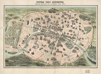 Edifícios seleccionados mostrados de forma pictórica. Vista de pássaros. Cópia LC montada sobre tecido. Disponível também através do sítio Web da Biblioteca do Congresso como imagem raster de F.; Garnier Frères; Dufrénoy Dufour