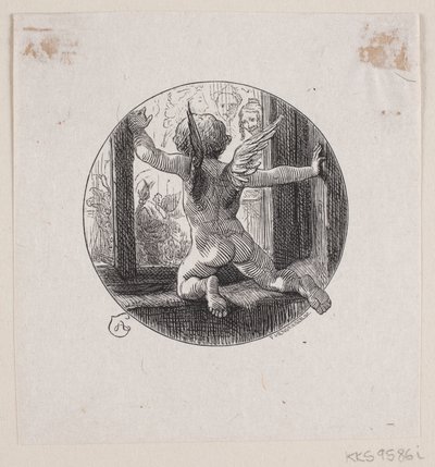 Vinheta circular com anjo voador de F. Hendriksen