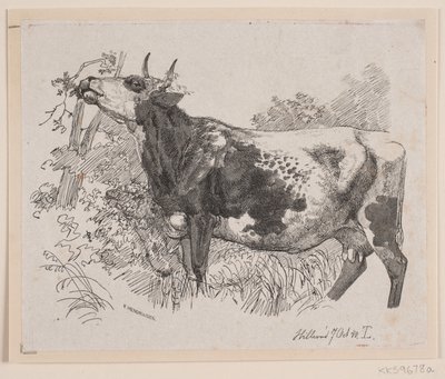 Uma vaca descascando os galhos de uma árvore de F. Hendriksen