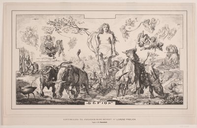 Gefion, pintura do teto para o Museu Frederiksborg por Lorenz Frølich de F. Hendriksen