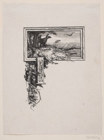 Vinheta inicial. "J" com ninho de águia de F. Hendriksen