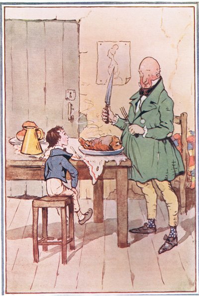 David jantou com McCawber na prisão, ilustração de David Copperfield, 1914 de F. M. B. Blaikie