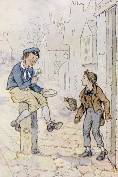 Ilustração para Oliver Twist (cor litho) de F. M. B. Blaikie