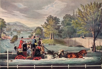 Mail Coach em uma inundação, c1827, 1904 de F Rosenbourg