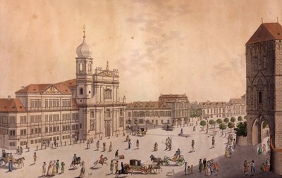 Praça Hybern, Praga (gravura colorida e gravura em cobre) de F. and Heger, P. Heger