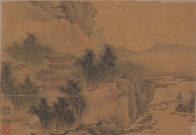 Paisagem com ponte de travessia de homem. de Fan Hong