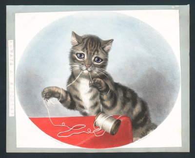 Sempre em Mischief - cartão de cumprimentos vitoriano (chromolitho) de Fanny Corbaux
