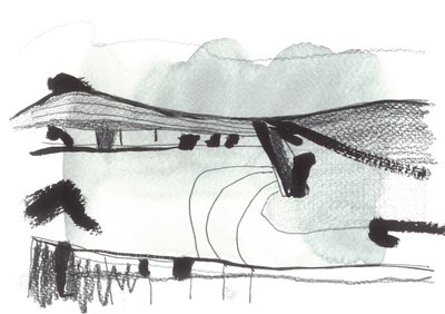 Caminhada até Lewes, 2017 (aguarela e tinta sobre tela) de Faye Bridgwater