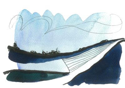 Whalebacked Hills, 2017 (aguarela e tinta sobre tela) de Faye Bridgwater