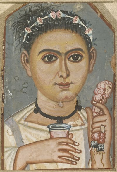 Menino com uma guirlanda floral no cabelo, ca 200-230 de Fayum mummy portraits