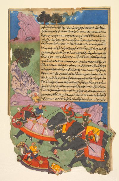 Ghatotkach e Tri Demons em sua companhia perseguem Bhagdatta ..., 1817-1818. de Fazl