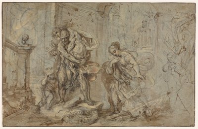 Aeneas Saving Anchises na queda de Troia, 1587-1588. de Federico Barocci