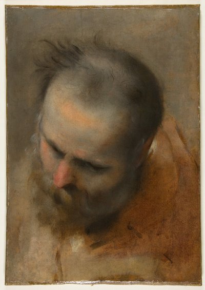 Cabeça de um homem barbudo olhando para baixo à esquerda (Nicodemos) de Federico Barocci
