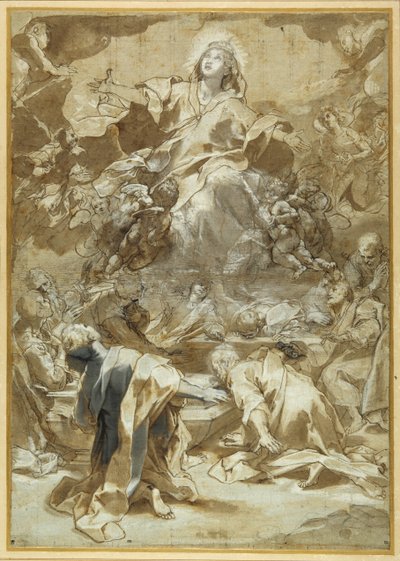 A Assunção da Virgem (caneta e tinta castanha com lavagens castanhas e cinzentas) de Federico Fiori Barocci or Baroccio