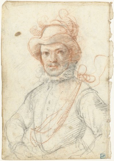 Retrato de um guerreiro usando um chapéu emplumado de Federico Zuccaro