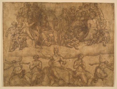 Almas Redimidas e Figuras Alegóricas, estudo para o Afresco do Juízo Final na cúpula do Duomo, Florença de Federico Zuccaro