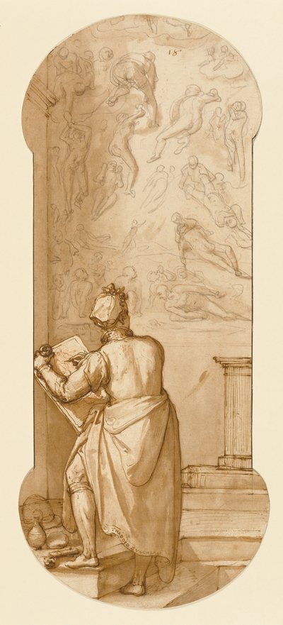 Taddeo na Capela Sistina Desenhando o &39;Juízo Final&39; de Michelangelo de Federico Zuccaro