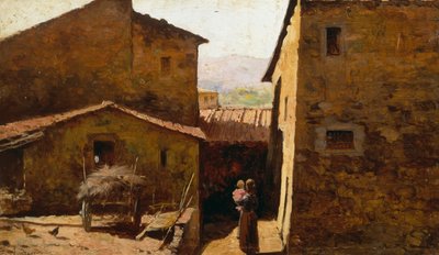 Casas agrícolas rústicas toscanas, de Federico Andreotti (1847-1930), óleo sobre painel de Federigo Andreotti